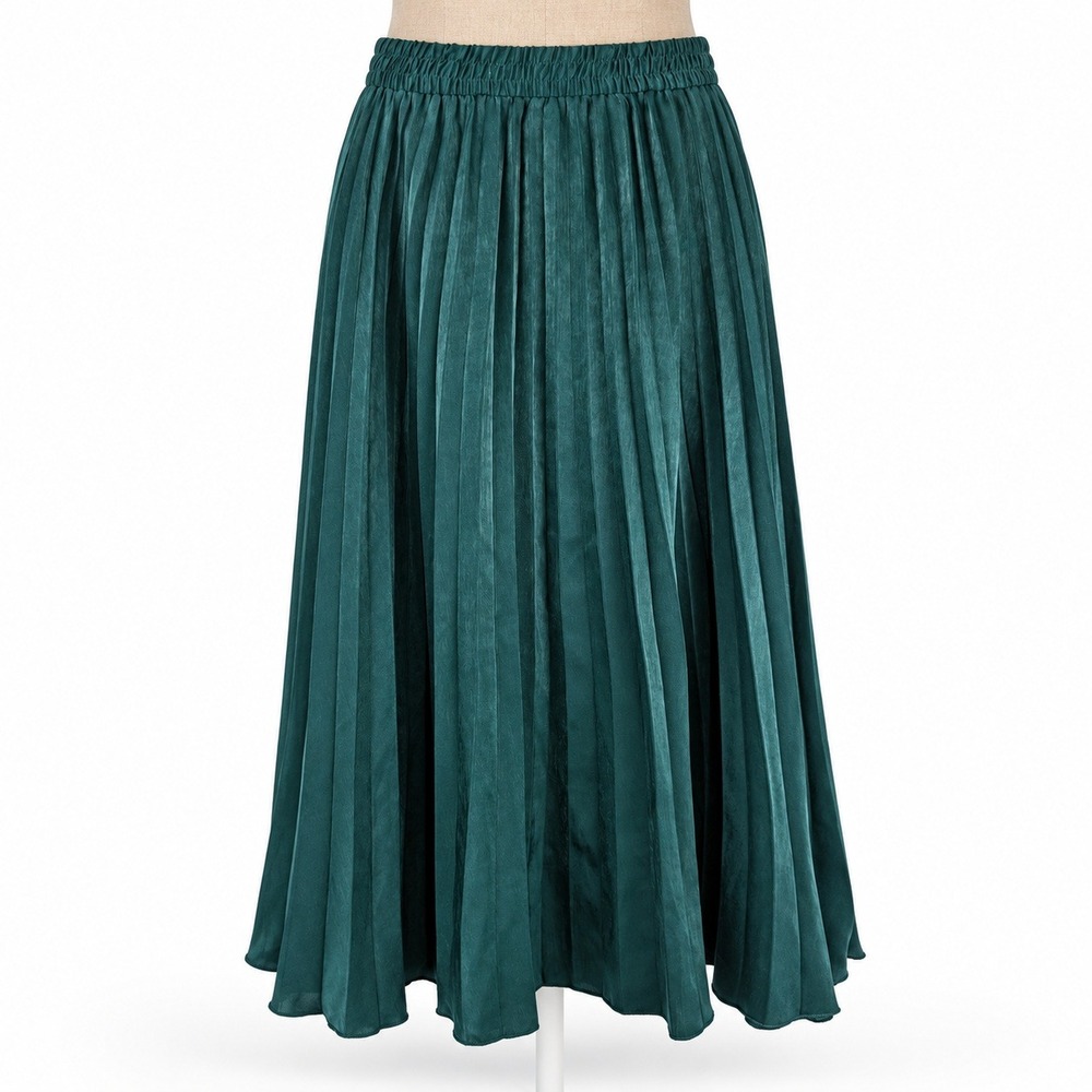 Vintage Y2K Satin Pleated Maxi Skirt Size M Green Crinkle Whimsigoth Regency